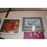 A pencil signed print of an aircraft carrier and a