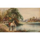 C.J. Keats, "On the Avon", a pair of signed watercolours, 30cm x 50cm