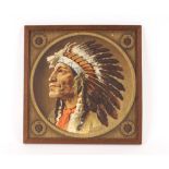 An unusual plaque, decorated with the head of an American Indian chief, by Hardest and Sharpest