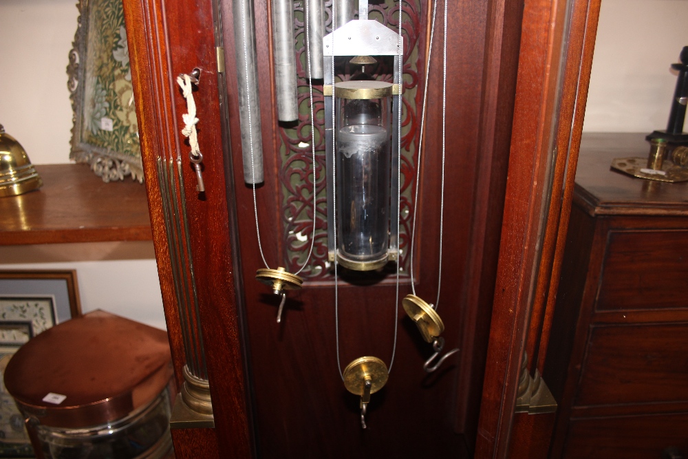 A fine quality Edwardian mahogany and satinwood inlaid chiming long case clock, the hood - Image 13 of 32