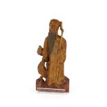 An old Chinese carved wooden wall mounting figure of an immortal, 17.5cm