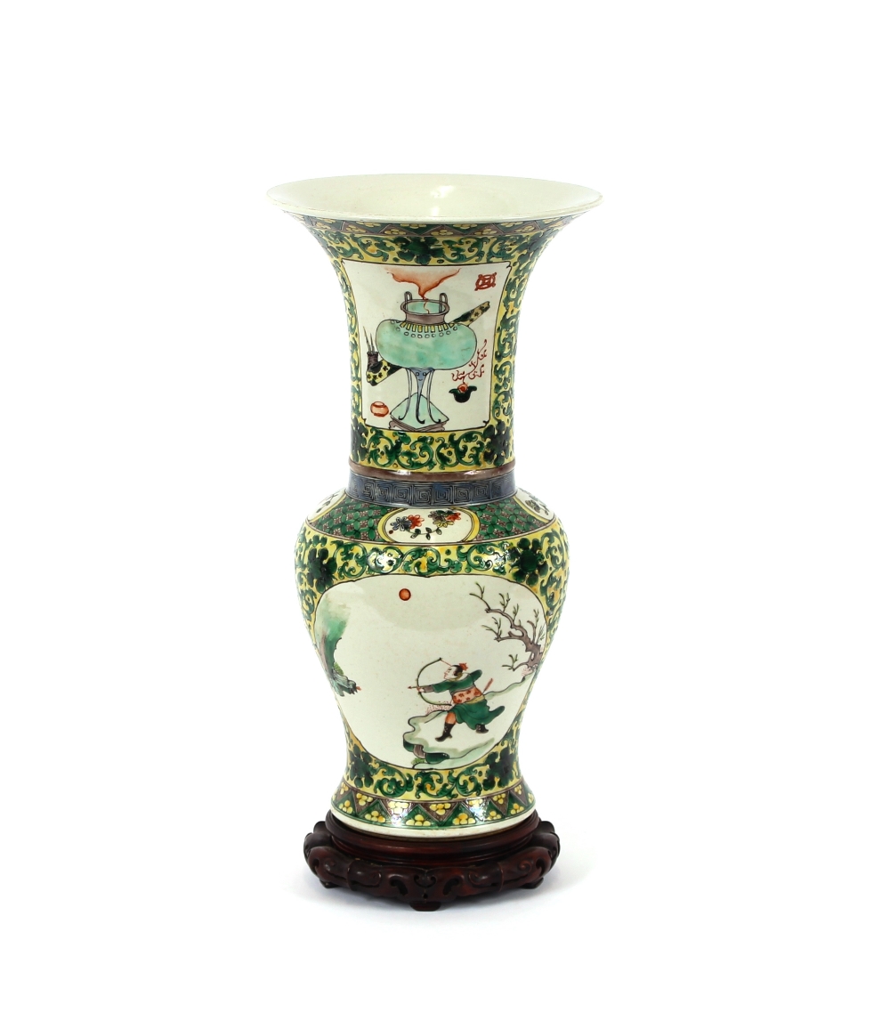 A 19th Century Chinese porcelain famille verte Yan Yan vase, finely painted with an archer and