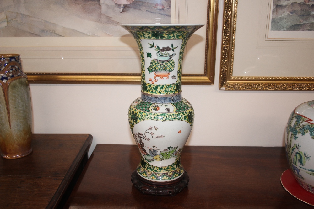 A 19th Century Chinese porcelain famille verte Yan Yan vase, finely painted with an archer and - Image 2 of 15