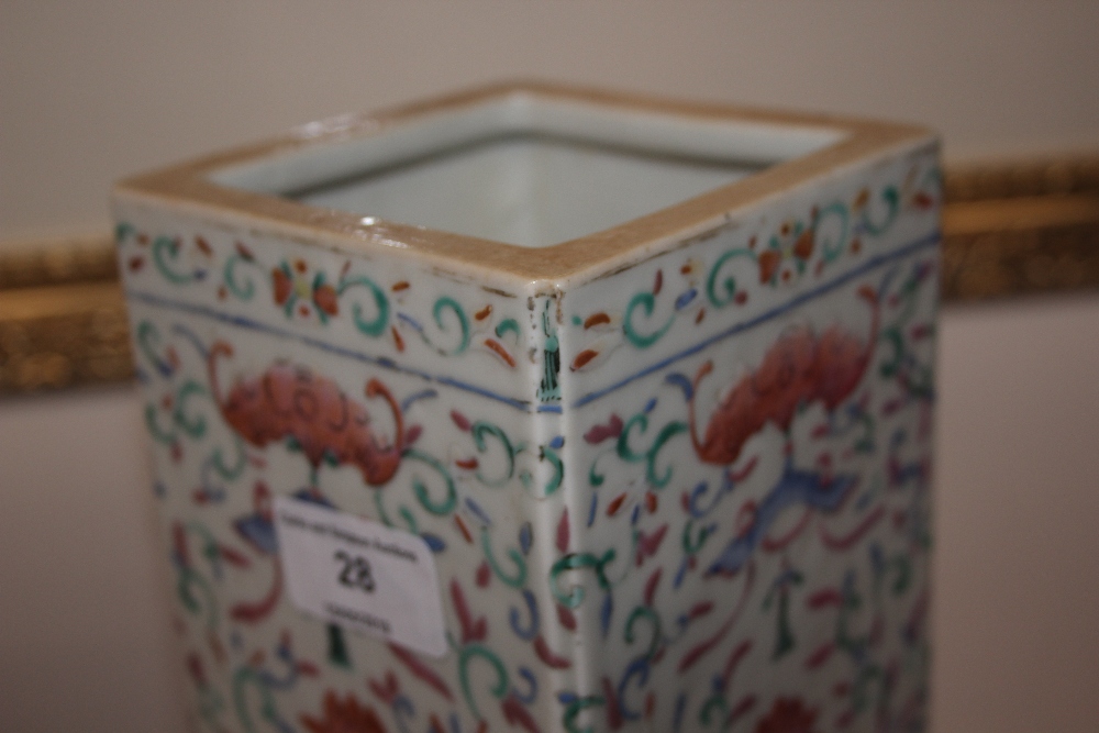 A 19th Century Chinese porcelain vase, of square section, having polychrome decoration of bats, - Image 12 of 17