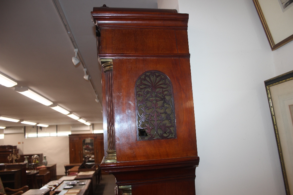 A fine quality Edwardian mahogany and satinwood inlaid chiming long case clock, the hood - Image 6 of 32