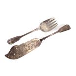 A pair of Victorian silver Fiddle pattern fish servers, with foliate engraved decoration