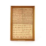 A small 19th Century sampler, with alphabet, numbers and verse, worked by Maria Gooda, Aged 10
