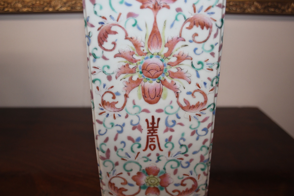 A 19th Century Chinese porcelain vase, of square section, having polychrome decoration of bats, - Image 3 of 17