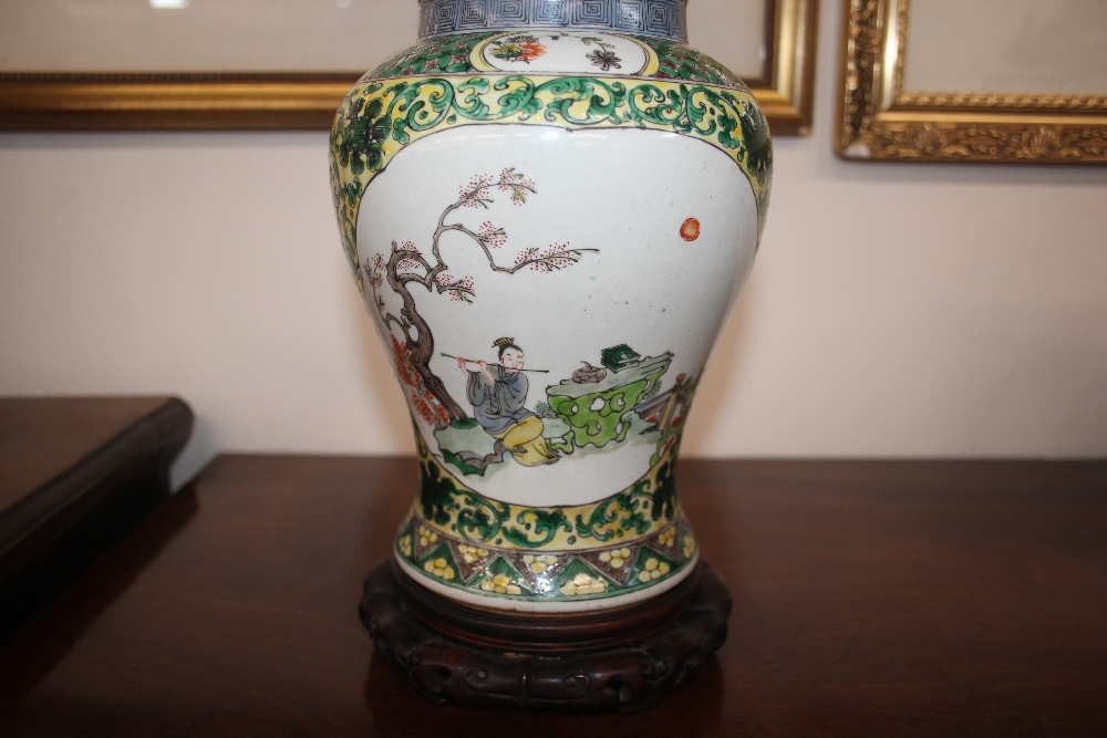 A 19th Century Chinese porcelain famille verte Yan Yan vase, finely painted with an archer and - Image 4 of 15