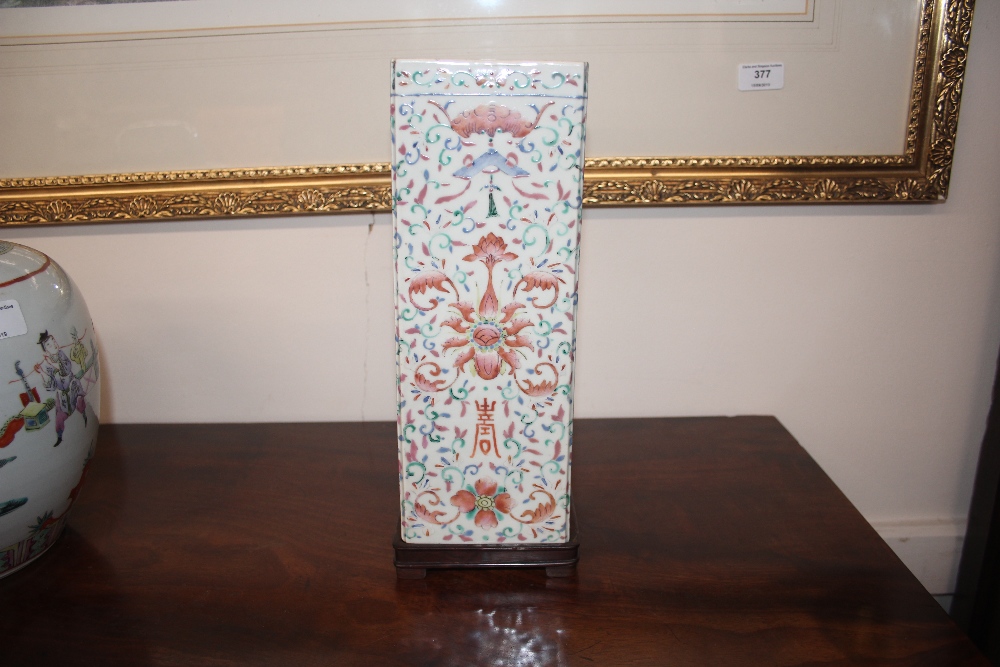 A 19th Century Chinese porcelain vase, of square section, having polychrome decoration of bats, - Image 6 of 17