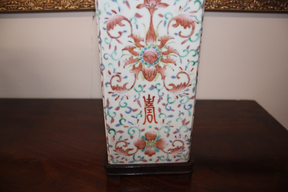 A 19th Century Chinese porcelain vase, of square section, having polychrome decoration of bats, - Image 9 of 17