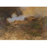 Austin Winterbottom, 1860-1919, a large oil on canvas depicting sheep in landscape, signed and dated