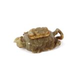 A Chinese olive green jade carving of a wine pot, 11cm