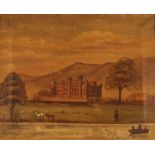 Late 18th early 19th Century naive school, study of a large country house in parkland, mountains