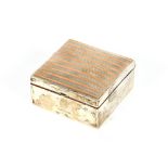 A silver square shape cigarette box, W.H. Leather & Son, Birmingham 1924, yellow metal banded and