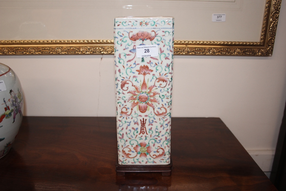 A 19th Century Chinese porcelain vase, of square section, having polychrome decoration of bats, - Image 2 of 17