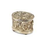 A Victorian plated oval trinket box, with cherub, mask and foliate scroll decoration
