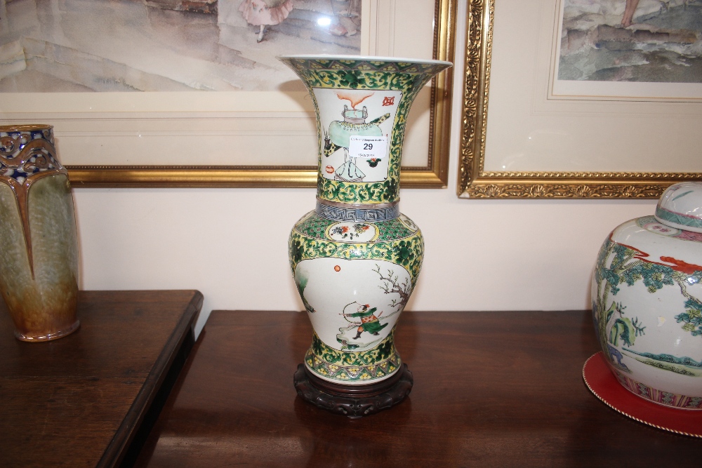 A 19th Century Chinese porcelain famille verte Yan Yan vase, finely painted with an archer and - Image 6 of 15