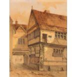 E. Pococke, "Old corner post, Fore Street", signed watercolour, 32cm x 24cm