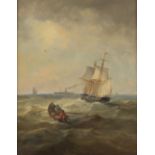 John Moore of Ipswich, 1820-1902, study of fishing vessels at sea; and a companion, signed oils on