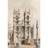 Edward Wesson, "Westminster Abbey", signed ink and watercolour, 34cm x 24cm