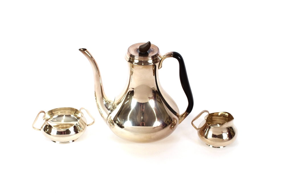 A 20th Century Danish silver coffee pot, cream jug and sugar bowl, marked Sterling 925 Denmark SVT