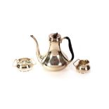 A 20th Century Danish silver coffee pot, cream jug and sugar bowl, marked Sterling 925 Denmark SVT