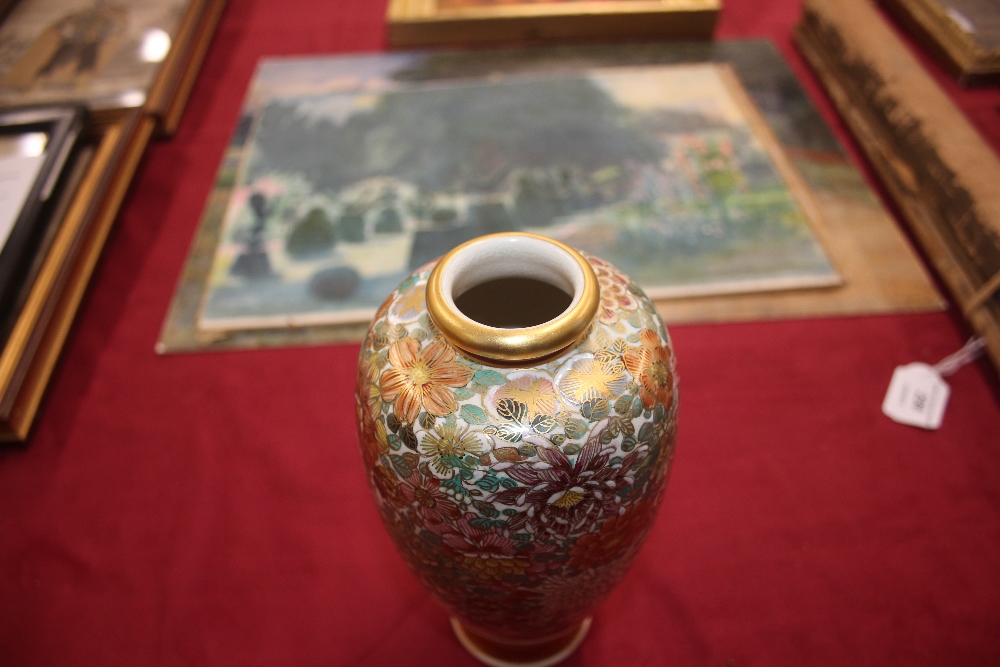 A Japanese Satsuma baluster vase, having profuse floral decoration heightened in gilt, signature - Image 3 of 10