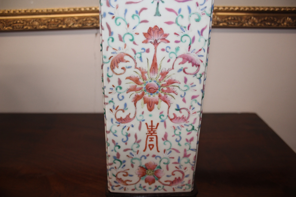 A 19th Century Chinese porcelain vase, of square section, having polychrome decoration of bats, - Image 5 of 17