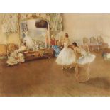 Sir William Russell Flint, 1880-1969, coloured print depicting ballerinas practising and dressing,