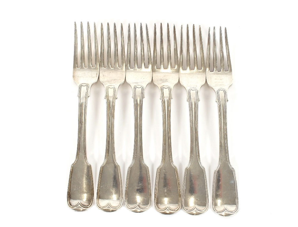 A set of six William IV silver dinner forks, crested London 1837, weight 16ozs.