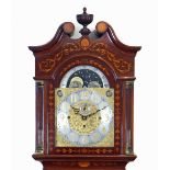 A fine quality Edwardian mahogany and satinwood inlaid chiming long case clock, the hood