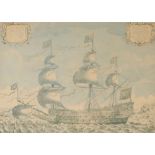 A coloured print "Sovereign of the Seas" after Payne, in rosewood cushion frame