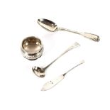 A George II silver small sauce ladle, bearing crest of lion and sceptre ; a George IV silver