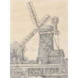 Geoffrey Burrows, (born 1934), pen and ink studies, "Stracey Arms windpump, Norfolk" and "Wherry