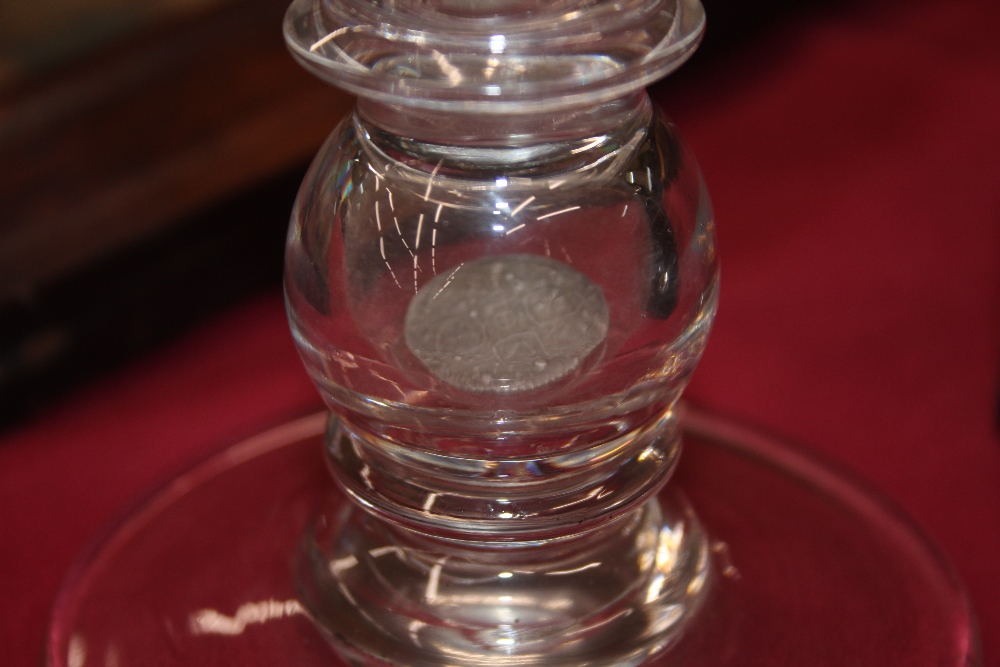An Antique glass rummer, the baluster shaped stem inset with a silver coin on circular spread - Image 2 of 3