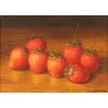 T. Caspers, still life with strawberries, signed oil on canvas laid on board, 16cm x 22cm