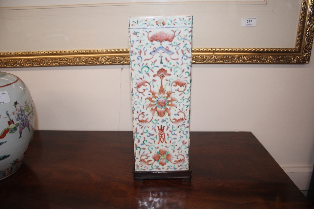 A 19th Century Chinese porcelain vase, of square section, having polychrome decoration of bats, - Image 8 of 17