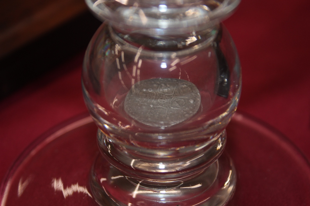 An Antique glass rummer, the baluster shaped stem inset with a silver coin on circular spread - Image 3 of 3