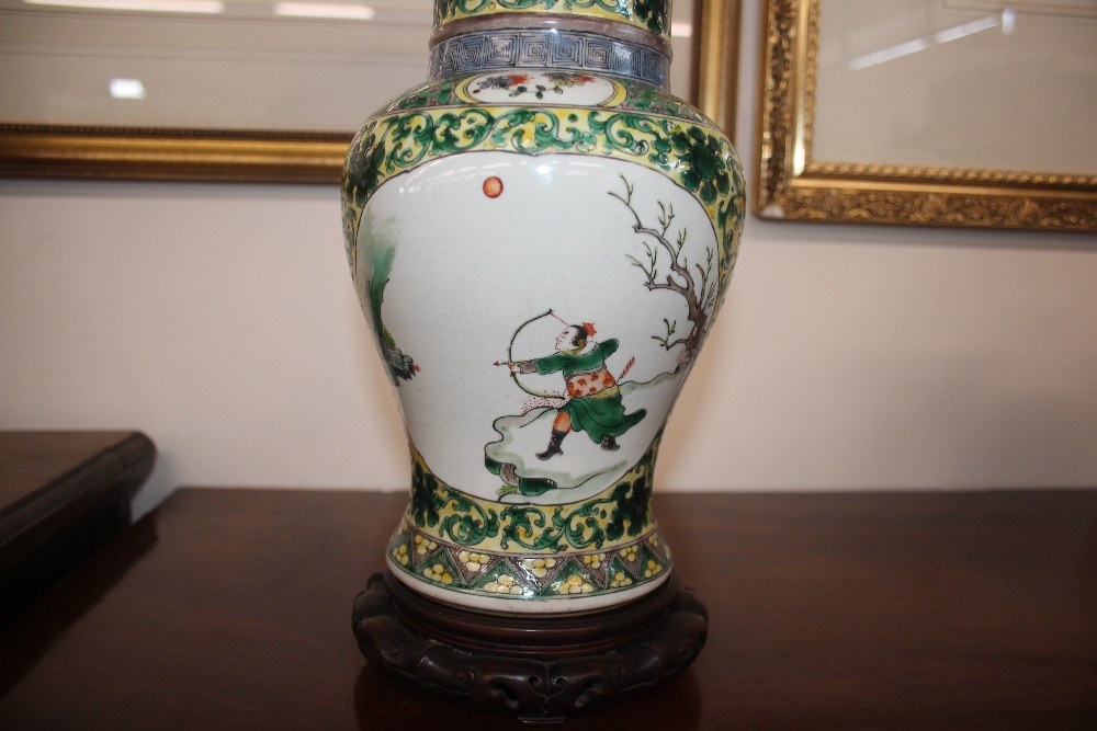A 19th Century Chinese porcelain famille verte Yan Yan vase, finely painted with an archer and - Image 8 of 15