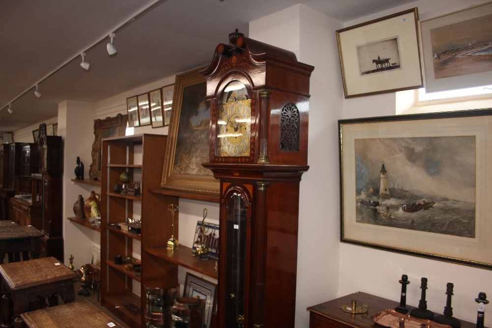 A fine quality Edwardian mahogany and satinwood inlaid chiming long case clock, the hood - Image 3 of 32