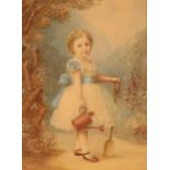 19th Century school, study of a young child with watering can, monogrammed and dated 1875, 49cm x