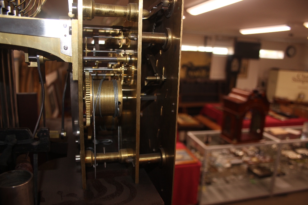 A fine quality Edwardian mahogany and satinwood inlaid chiming long case clock, the hood - Image 29 of 32