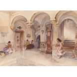 Sir William Russell Flint, 1880-1969, pencil signed coloured print, women in a pool area, back stamp