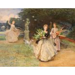 Late 19th/early 20th Century school, study of a "Middlesex" garden with many examples of topiary,