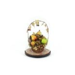 An arrangement of Victorian waxed fruit, under a glass dome 52cm high