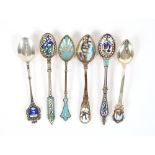 Six silver and enamel souvenir spoons