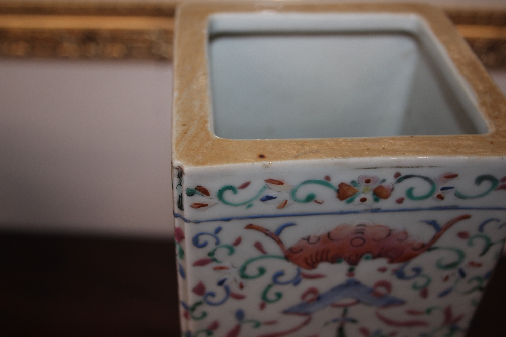 A 19th Century Chinese porcelain vase, of square section, having polychrome decoration of bats, - Image 11 of 17