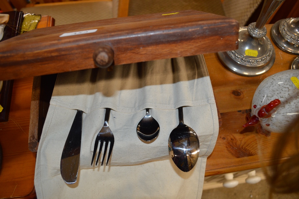 A hardwood box and contents of cutlery; two silver