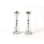 A pair of glass 1960's design cone shaped lamp bas